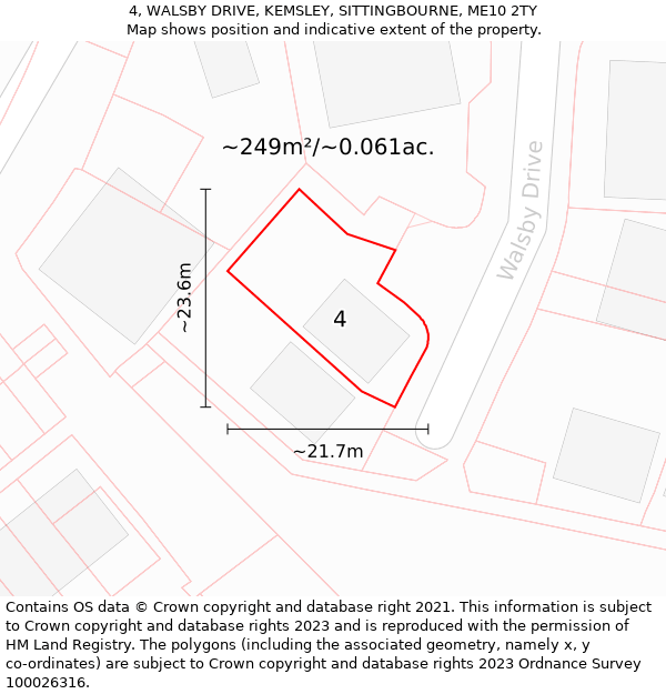 4, WALSBY DRIVE, KEMSLEY, SITTINGBOURNE, ME10 2TY: Plot and title map