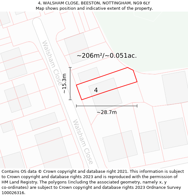 4, WALSHAM CLOSE, BEESTON, NOTTINGHAM, NG9 6LY: Plot and title map