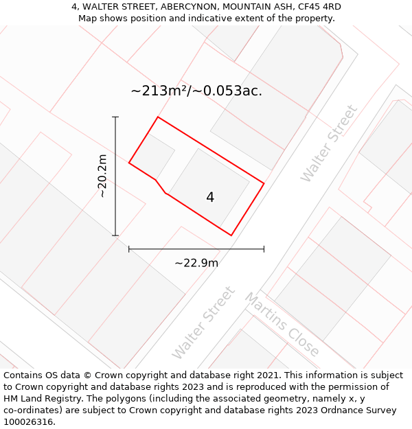 4, WALTER STREET, ABERCYNON, MOUNTAIN ASH, CF45 4RD: Plot and title map