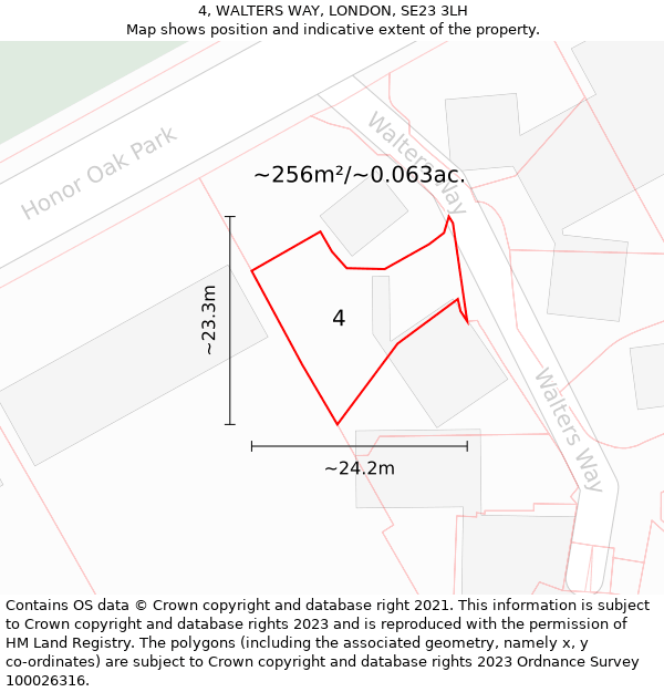 4, WALTERS WAY, LONDON, SE23 3LH: Plot and title map