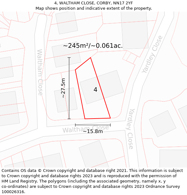 4, WALTHAM CLOSE, CORBY, NN17 2YF: Plot and title map