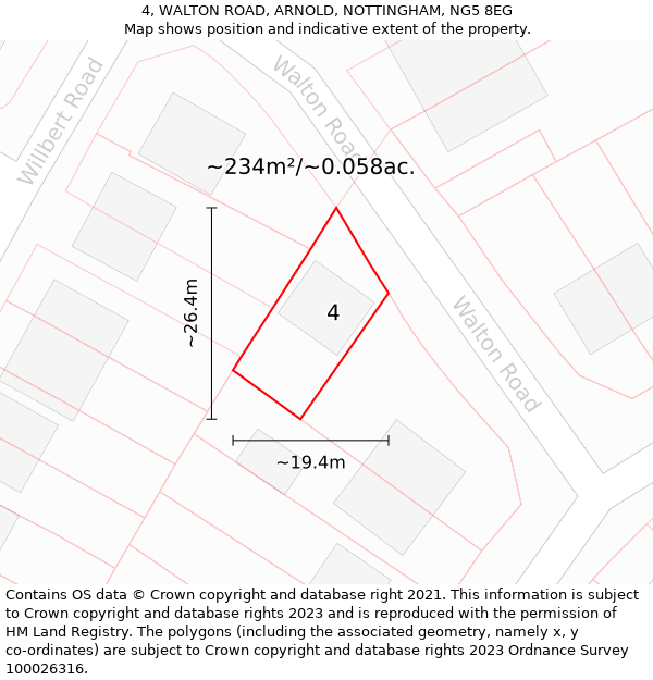 4, WALTON ROAD, ARNOLD, NOTTINGHAM, NG5 8EG: Plot and title map