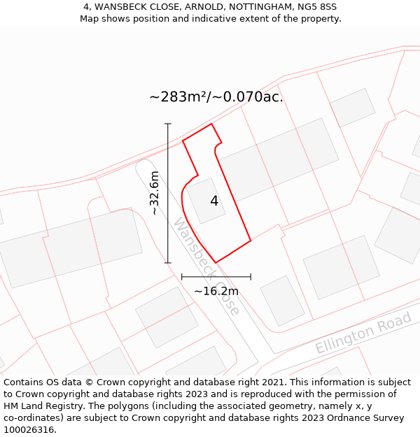 4, WANSBECK CLOSE, ARNOLD, NOTTINGHAM, NG5 8SS: Plot and title map