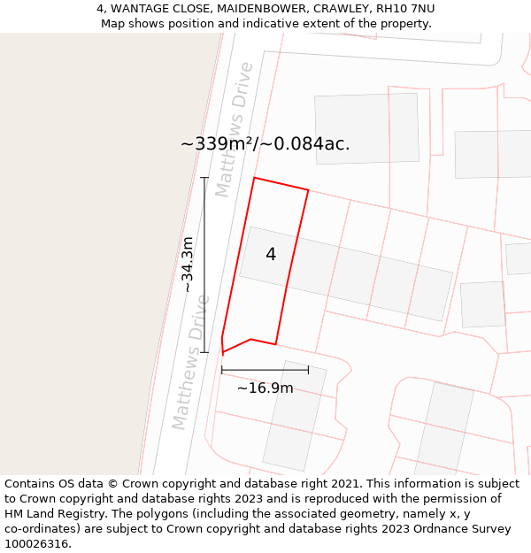 4, WANTAGE CLOSE, MAIDENBOWER, CRAWLEY, RH10 7NU: Plot and title map