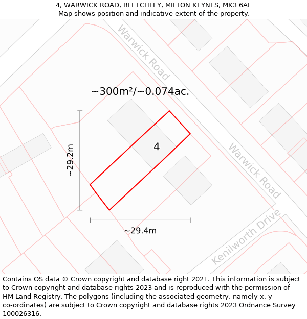 4, WARWICK ROAD, BLETCHLEY, MILTON KEYNES, MK3 6AL: Plot and title map