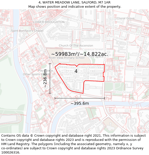 4, WATER MEADOW LANE, SALFORD, M7 1AR: Plot and title map