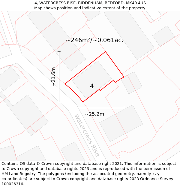 4, WATERCRESS RISE, BIDDENHAM, BEDFORD, MK40 4US: Plot and title map