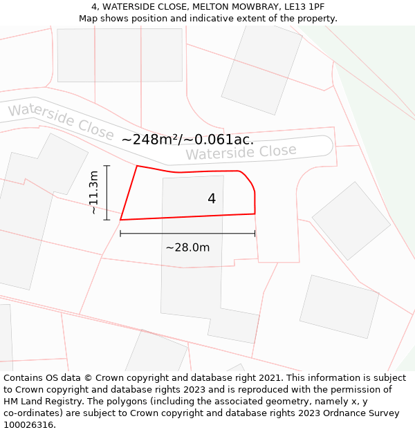 4, WATERSIDE CLOSE, MELTON MOWBRAY, LE13 1PF: Plot and title map