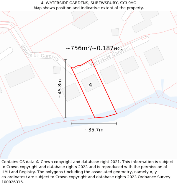 4, WATERSIDE GARDENS, SHREWSBURY, SY3 9AG: Plot and title map