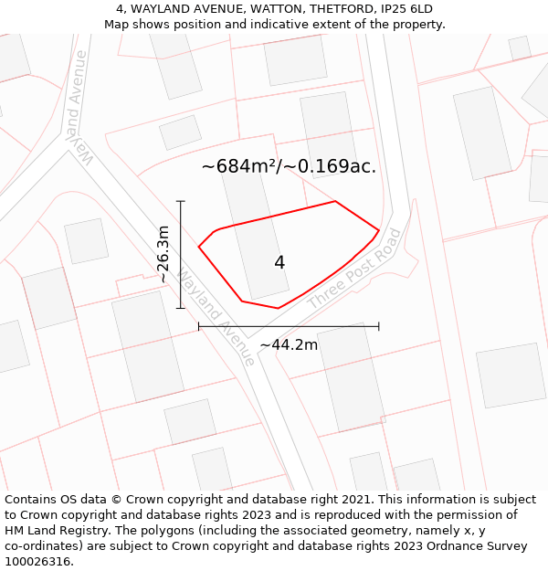 4, WAYLAND AVENUE, WATTON, THETFORD, IP25 6LD: Plot and title map