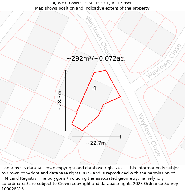 4, WAYTOWN CLOSE, POOLE, BH17 9WF: Plot and title map