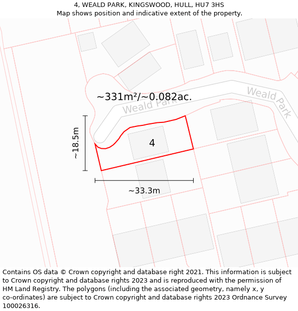 4, WEALD PARK, KINGSWOOD, HULL, HU7 3HS: Plot and title map