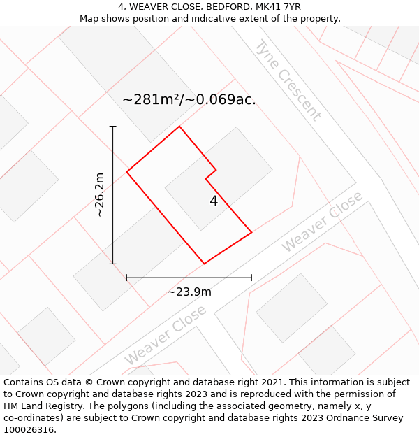 4, WEAVER CLOSE, BEDFORD, MK41 7YR: Plot and title map