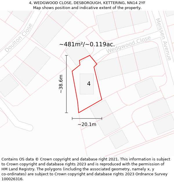 4, WEDGWOOD CLOSE, DESBOROUGH, KETTERING, NN14 2YF: Plot and title map