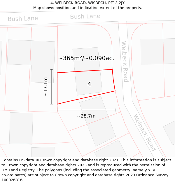 4, WELBECK ROAD, WISBECH, PE13 2JY: Plot and title map