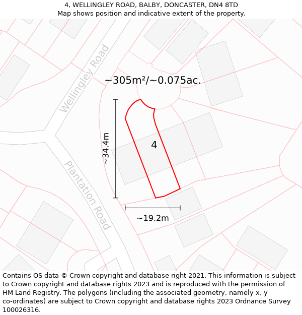 4, WELLINGLEY ROAD, BALBY, DONCASTER, DN4 8TD: Plot and title map