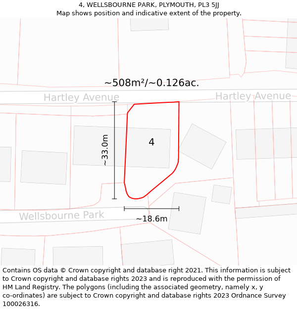 4, WELLSBOURNE PARK, PLYMOUTH, PL3 5JJ: Plot and title map