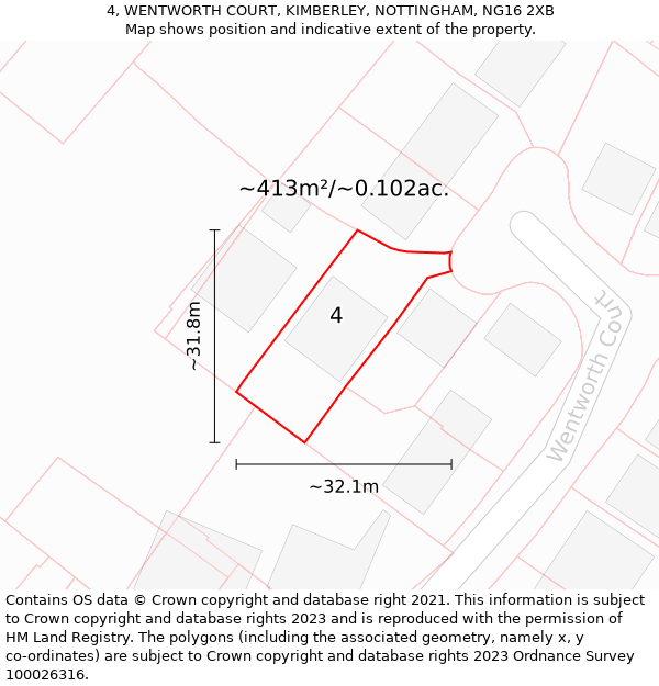 4, WENTWORTH COURT, KIMBERLEY, NOTTINGHAM, NG16 2XB: Plot and title map