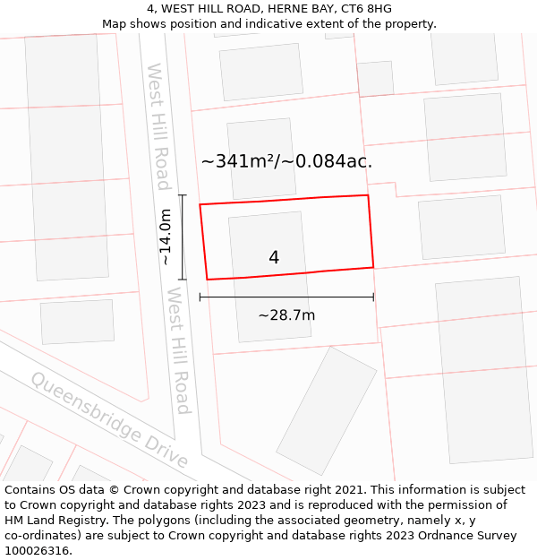 4, WEST HILL ROAD, HERNE BAY, CT6 8HG: Plot and title map