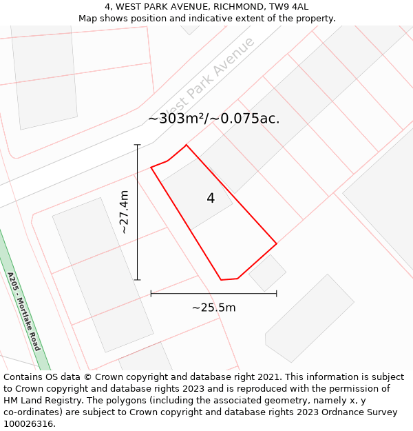 4, WEST PARK AVENUE, RICHMOND, TW9 4AL: Plot and title map