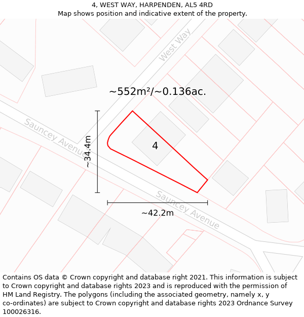 4, WEST WAY, HARPENDEN, AL5 4RD: Plot and title map