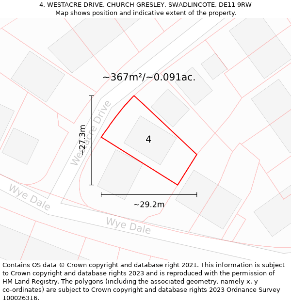 4, WESTACRE DRIVE, CHURCH GRESLEY, SWADLINCOTE, DE11 9RW: Plot and title map