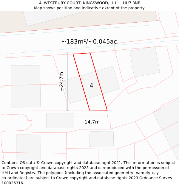 4, WESTBURY COURT, KINGSWOOD, HULL, HU7 3NB: Plot and title map