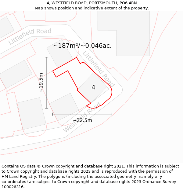 4, WESTFIELD ROAD, PORTSMOUTH, PO6 4RN: Plot and title map