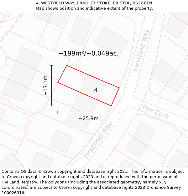 4, WESTFIELD WAY, BRADLEY STOKE, BRISTOL, BS32 0EN: Plot and title map