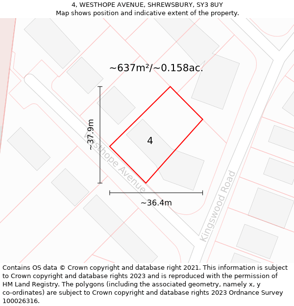 4, WESTHOPE AVENUE, SHREWSBURY, SY3 8UY: Plot and title map