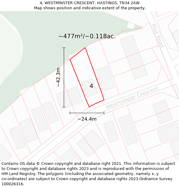 4, WESTMINSTER CRESCENT, HASTINGS, TN34 2AW: Plot and title map