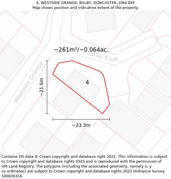 4, WESTSIDE GRANGE, BALBY, DONCASTER, DN4 0XF: Plot and title map