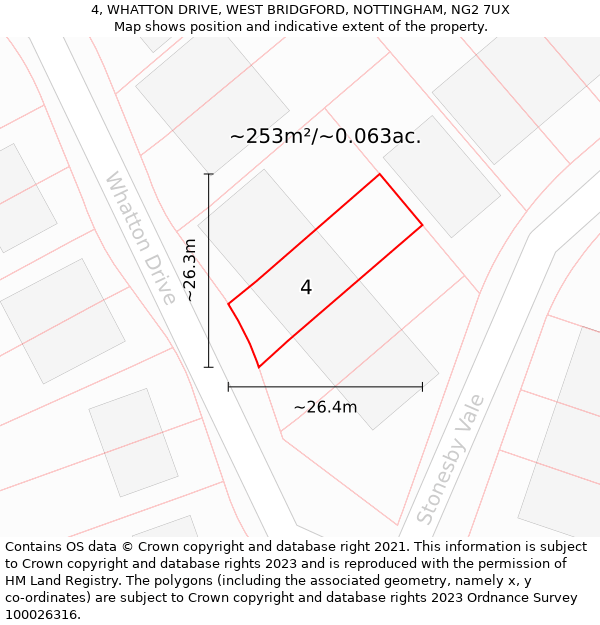 4, WHATTON DRIVE, WEST BRIDGFORD, NOTTINGHAM, NG2 7UX: Plot and title map
