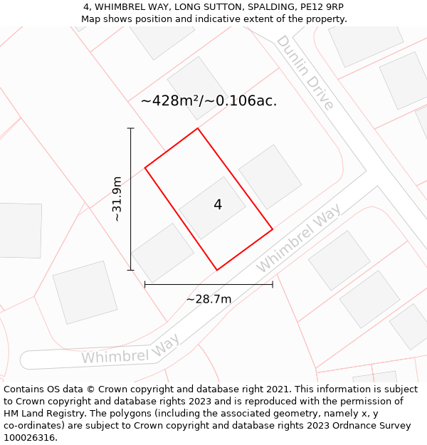 4, WHIMBREL WAY, LONG SUTTON, SPALDING, PE12 9RP: Plot and title map