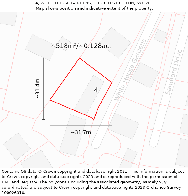 4, WHITE HOUSE GARDENS, CHURCH STRETTON, SY6 7EE: Plot and title map