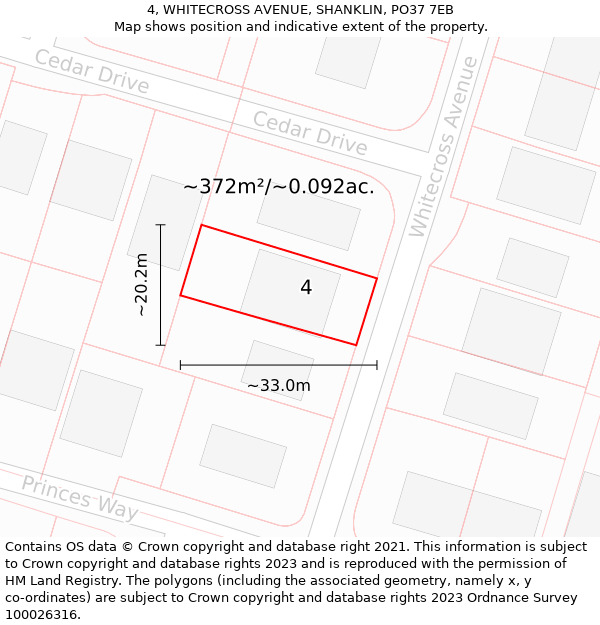 4, WHITECROSS AVENUE, SHANKLIN, PO37 7EB: Plot and title map