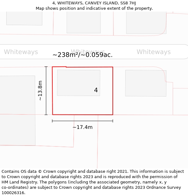4, WHITEWAYS, CANVEY ISLAND, SS8 7HJ: Plot and title map