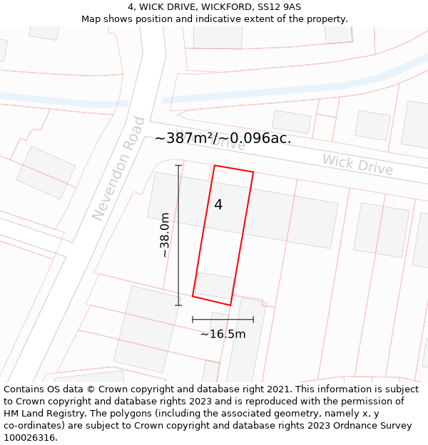 4, WICK DRIVE, WICKFORD, SS12 9AS: Plot and title map