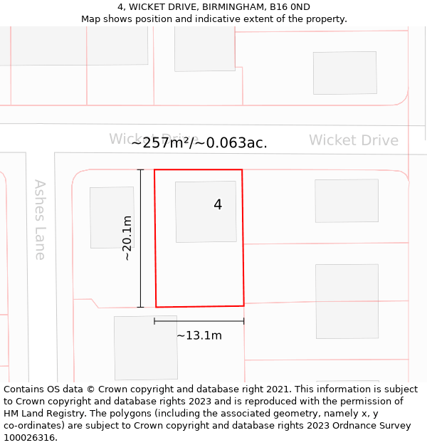 4, WICKET DRIVE, BIRMINGHAM, B16 0ND: Plot and title map