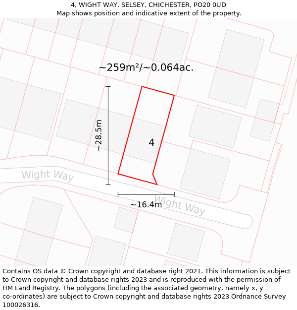 4, WIGHT WAY, SELSEY, CHICHESTER, PO20 0UD: Plot and title map