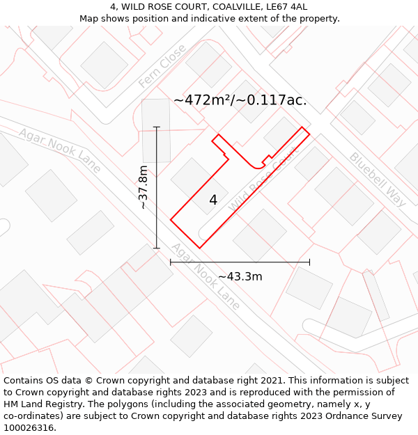 4, WILD ROSE COURT, COALVILLE, LE67 4AL: Plot and title map
