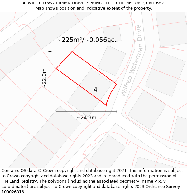 4, WILFRED WATERMAN DRIVE, SPRINGFIELD, CHELMSFORD, CM1 6AZ: Plot and title map