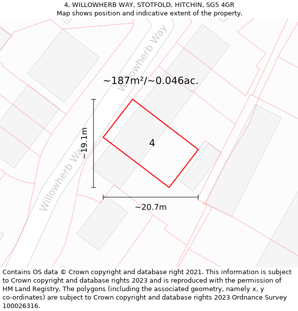 4, WILLOWHERB WAY, STOTFOLD, HITCHIN, SG5 4GR: Plot and title map