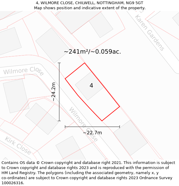 4, WILMORE CLOSE, CHILWELL, NOTTINGHAM, NG9 5GT: Plot and title map