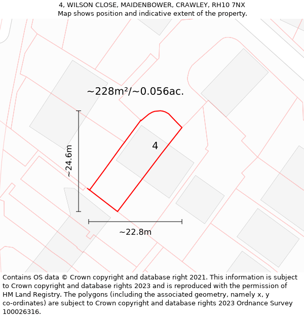 4, WILSON CLOSE, MAIDENBOWER, CRAWLEY, RH10 7NX: Plot and title map