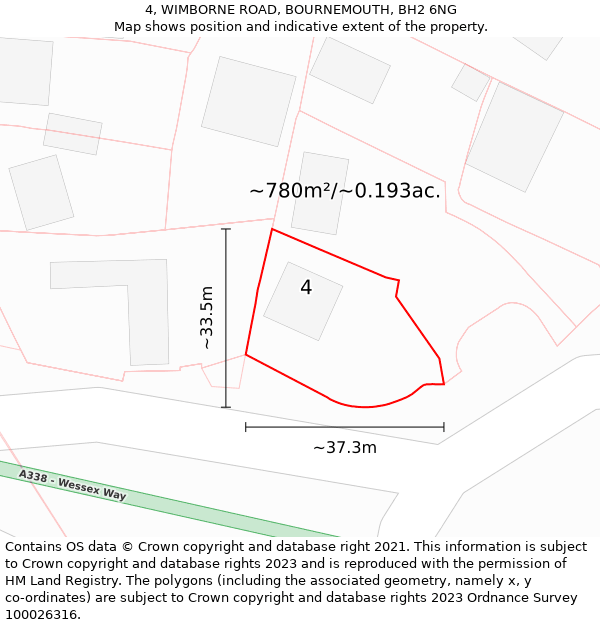 4, WIMBORNE ROAD, BOURNEMOUTH, BH2 6NG: Plot and title map