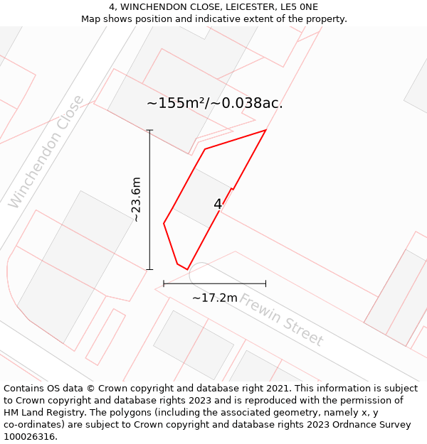 4, WINCHENDON CLOSE, LEICESTER, LE5 0NE: Plot and title map