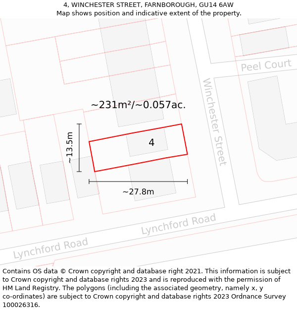 4, WINCHESTER STREET, FARNBOROUGH, GU14 6AW: Plot and title map