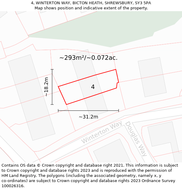 4, WINTERTON WAY, BICTON HEATH, SHREWSBURY, SY3 5PA: Plot and title map