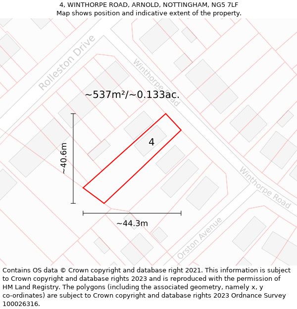 4, WINTHORPE ROAD, ARNOLD, NOTTINGHAM, NG5 7LF: Plot and title map